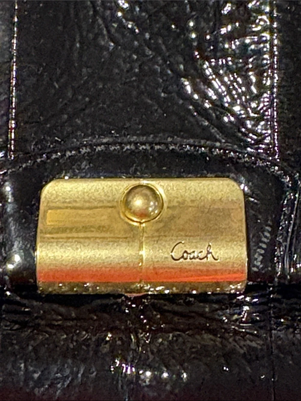 Coach Kristen Black Patent Leather Wristlet Phone Pouch with Gold Hardware
